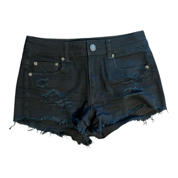 🟣American Eagle Outfitters Black Distressed Jean Shorts Size 4 - Picture 1 of 4